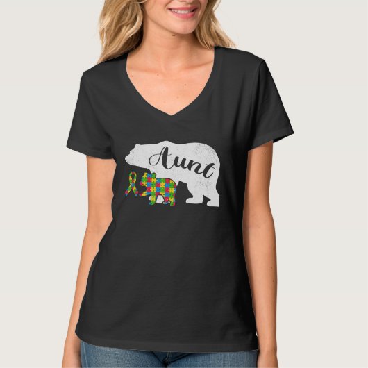 Autism Bear Aunt  Women's Autism Awareness Aunties Tシャツ (正面)