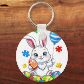 Autism Bunny Eggs Autism Awareness Easter Da キーホルダー (正面)