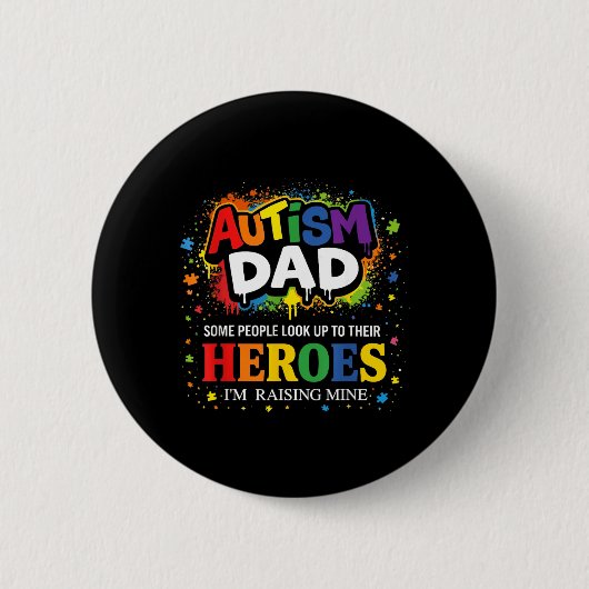 Autism Dad Puzzles Proud Son Hero Autism Awareness 缶バッジ (正面)