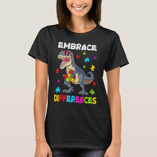 Autism Embrace Differences Dinosaur Rex Kids Cute  Tシャツ (正面)