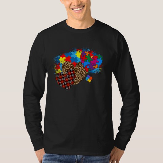 Autism Hearts Leopard Plaid Autism Awareness Men W Tシャツ (正面)