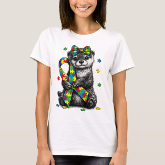 Autism Highland Otter Puzzle Ribbon T-Shirt, Retro Tシャツ