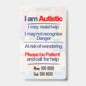 Autism ID Child or Adult Medical Alert Badge バッジ (裏面)