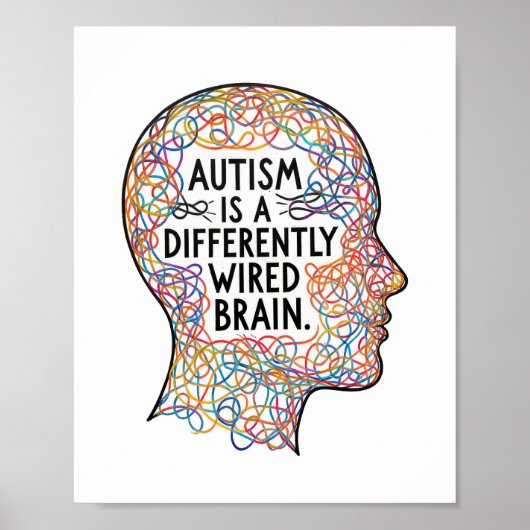 Autism Is a Differently Wired Brain Line Art Quote ポスター (正面)