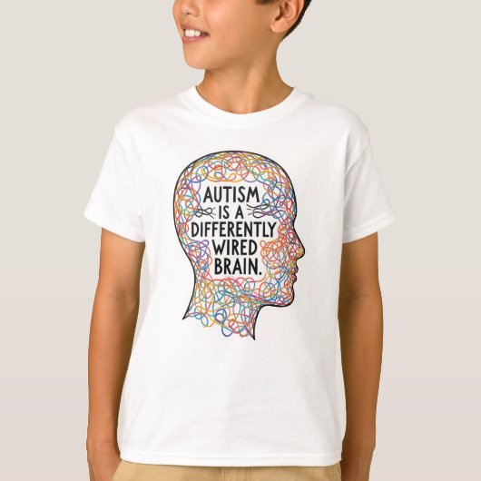 Autism Is a Differently Wired Brain Line Art Quote Tシャツ (正面)