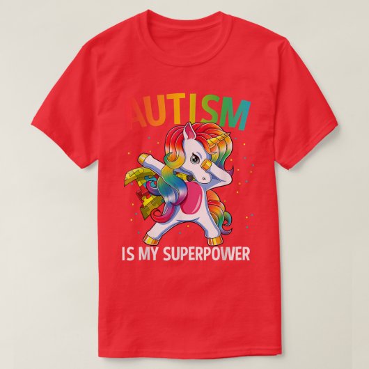 Autism Is My Superpower Dabbing Unicorn 359 Tシャツ (デザイン正面)