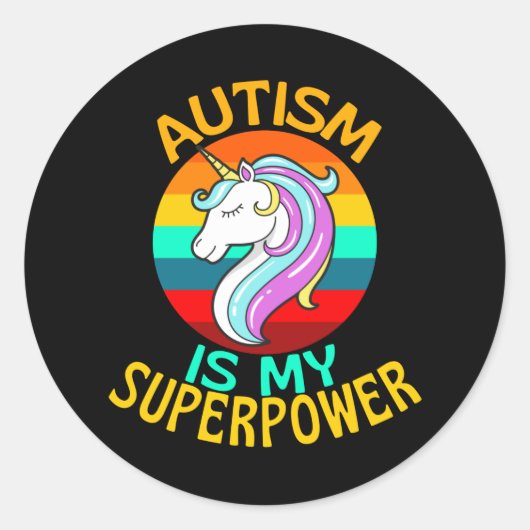 Autism Is My Superpower Unicorn Lover ラウンドシール (正面)