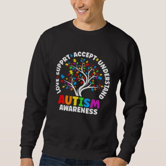 Autism Love Accept Support Autistic Autism Awarene スウェットシャツ (正面)