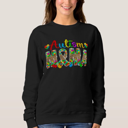 Autism Mama Leopard Autism Awareness Month Autism  スウェットシャツ (正面)