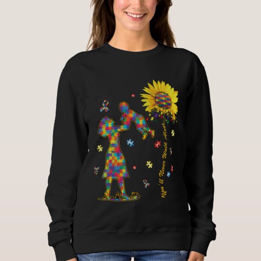 Autism Mom And Son Autism Awareness Puzzle Piece S スウェットシャツ (正面)