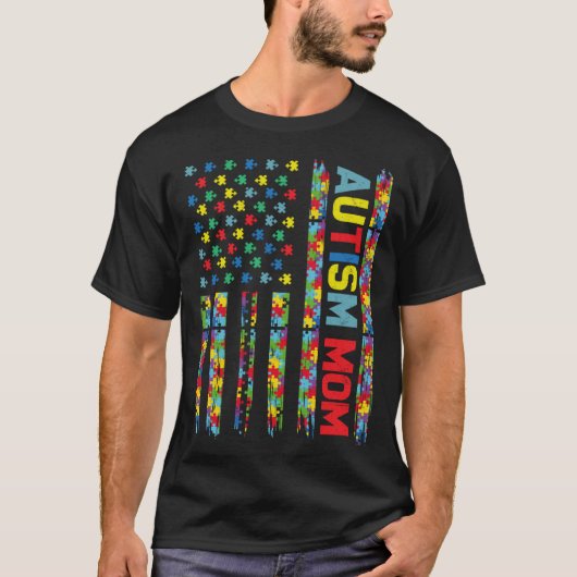 Autism Mom Child US Flag Puzzle Awareness Choose K Tシャツ (正面)