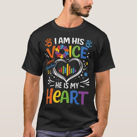 Autism Mom I Am His Voice He Is My Heart Puzzle Tシャツ (正面)
