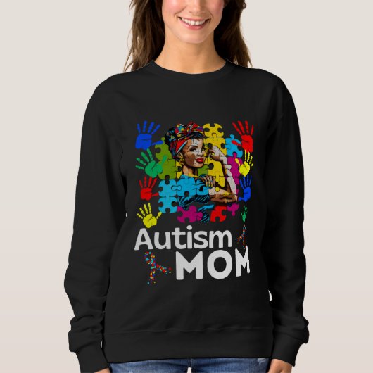 Autism Mom Navigating Autism Afro Mother Black Wom スウェットシャツ (正面)
