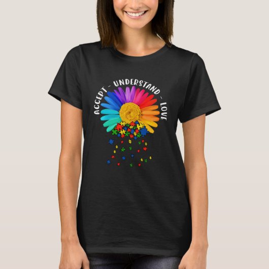 Autism Mom Support Floral Autism Awareness Daisy F Tシャツ (正面)
