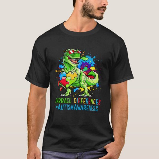 Autism Month Dinosaurs Autism Rex Kids Cute Puzzle Tシャツ (正面)