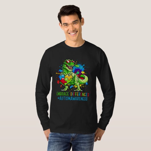 Autism Month Dinosaurs Autism Rex Kids Cute Puzzle Tシャツ (正面フル)