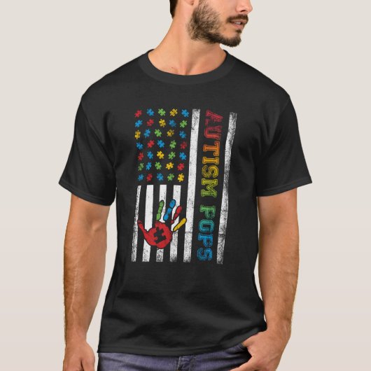 Autism Pops American Flag Autism Awareness Tシャツ (正面)