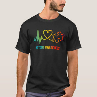 Autism Puzzle Piece Heartbeat Heart Awareness Tシャツ