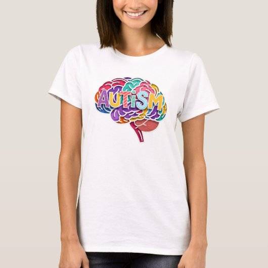 Autism Rainbow Neurodiverse Brain Typography ADHD Tシャツ (正面)