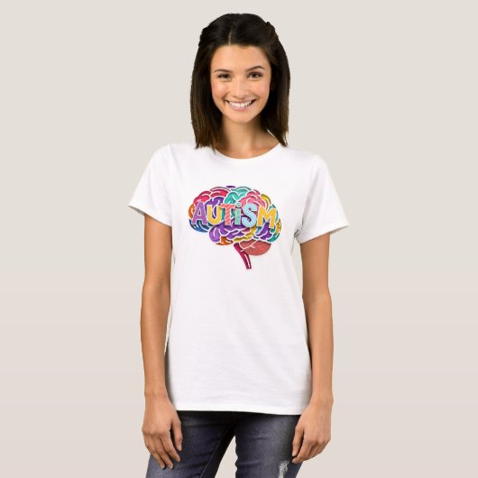 Autism Rainbow Neurodiverse Brain Typography ADHD Tシャツ (正面フル)