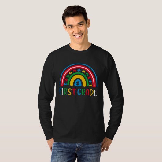 Autism School Teachers 1st Grade Rainbow Awareness Tシャツ (正面フル)