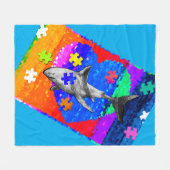 Autism Shark 3 sizes フリースブランケット (正面(横))