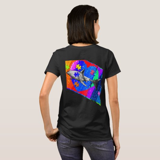 Autism Shark WOMANS BLACK Tシャツ (裏面フル)