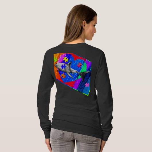 Autism Shark WOMANS BLACK Tシャツ (裏面フル)