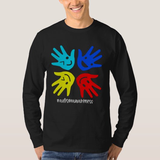 Autism Sign Hand Smile Face Autistic Child Autism Tシャツ (正面)