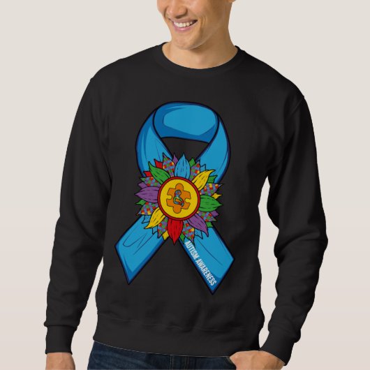 Autism Sunflower Blue Ribbon In April We Wear Blue スウェットシャツ (正面)