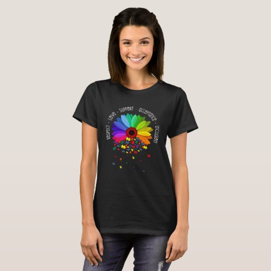 Autism Sunflower Respect Love Support Autism Aware Tシャツ (正面フル)