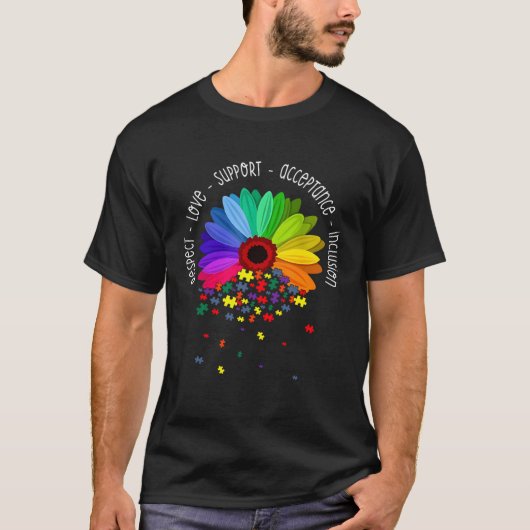 Autism Sunflower Respect Love Support Autism Aware Tシャツ (正面)