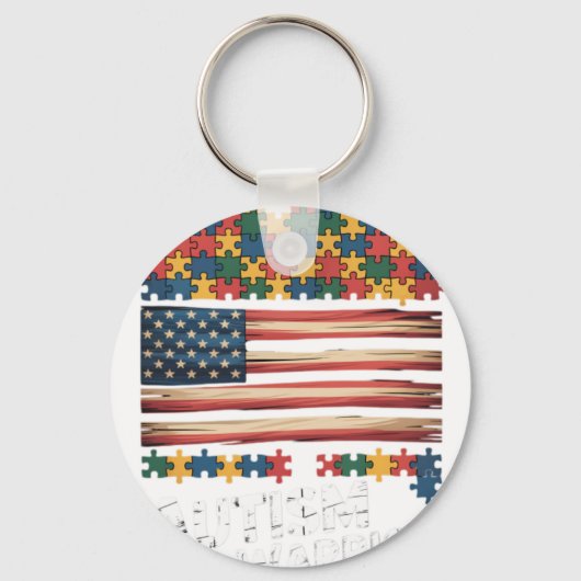 Autism Warrior Awareness Support USA Flag Neurodiv キーホルダー (正面)
