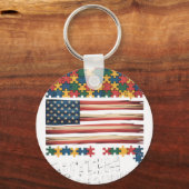 Autism Warrior Awareness Support USA Flag Neurodiv キーホルダー (正面)