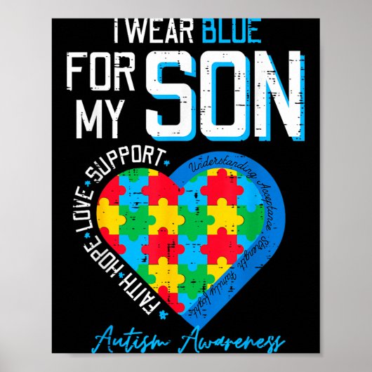 Autism wear blue for son awareness dad mom men ポスター (正面)
