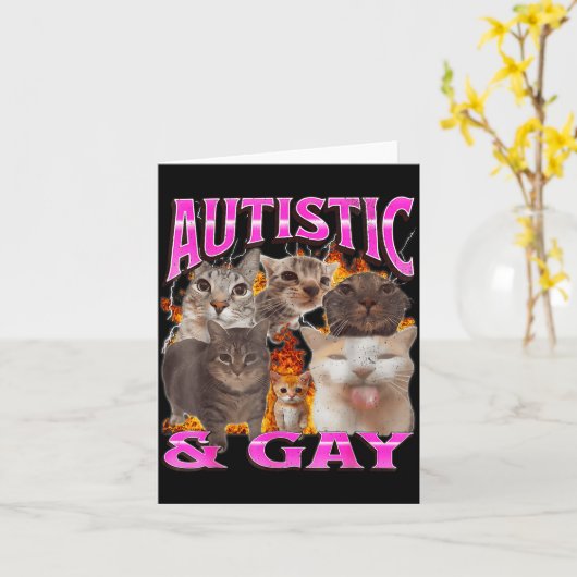 Autistic And Gay Funny Cat Meme Bootleg Graphic  カード (黄色い花)