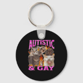 Autistic And Gay Funny Cat Meme Bootleg Graphic キーホルダー (正面)