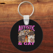 Autistic And Gay Funny Cat Meme Bootleg Graphic  キーホルダー (正面)