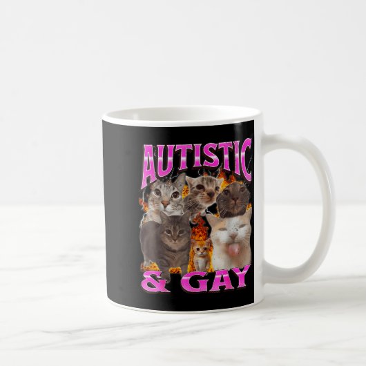 Autistic And Gay Funny Cat Meme Bootleg Graphic  コーヒーマグカップ (右)