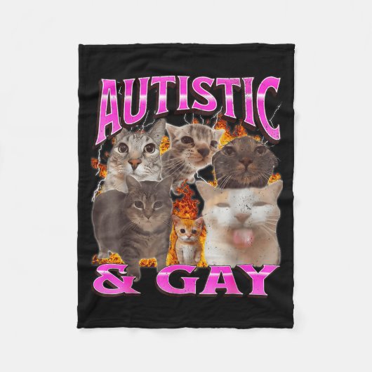 Autistic And Gay Funny Cat Meme Bootleg Graphic  フリースブランケット (正面)