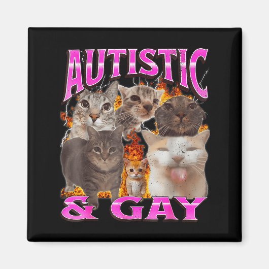 Autistic And Gay Funny Cat Meme Bootleg Graphic  マグネット (正面)