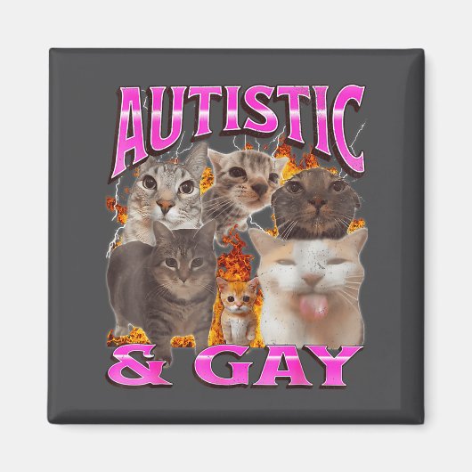 Autistic And Gay Funny Cat Meme Bootleg Graphic マグネット (正面)