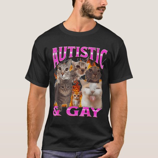 Autistic And Gay Funny Cat Meme Bootleg Graphic  Tシャツ (正面)
