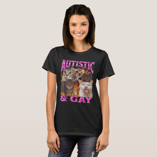 Autistic And Gay Funny Cat Meme Bootleg Graphic  Tシャツ (正面フル)