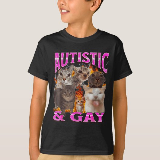 Autistic And Gay Funny Cat Meme Bootleg Graphic Tシャツ (正面)