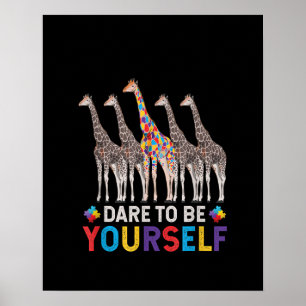 Autistic Dare To Be Different Giraffe Puzzle Piece ポスター