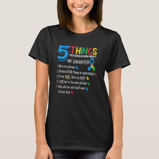 Autistic Daughter Autism Awareness Support Mom Dad Tシャツ (正面)