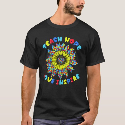 Autistic Support Teacher Sunflower For Autism Awar Tシャツ (正面)