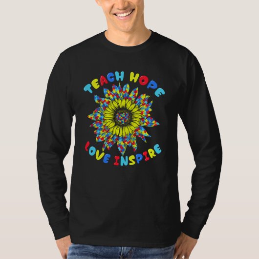 Autistic Support Teacher Sunflower For Autism Awar Tシャツ (正面)
