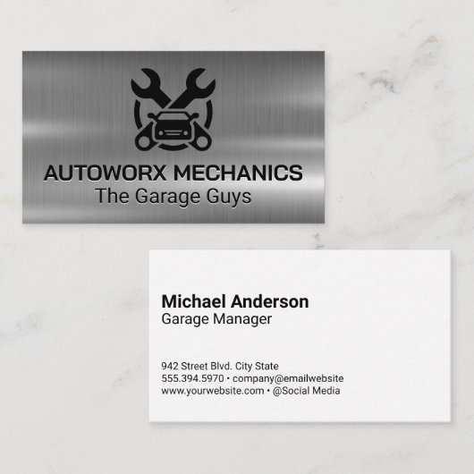 Auto Car Repair Services Icons | Metallic 名刺 (正面/裏面)